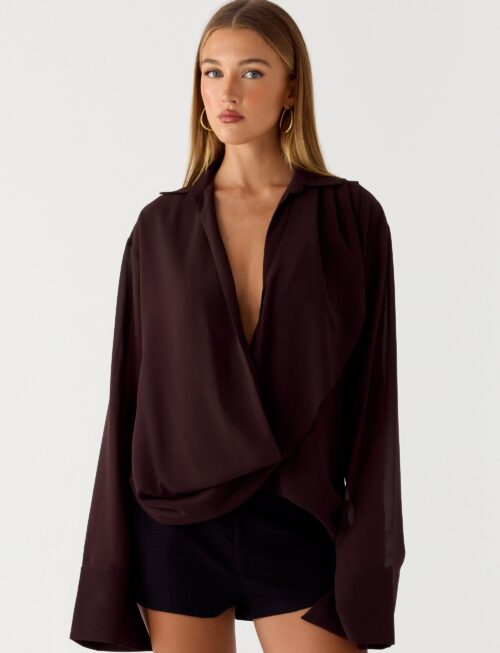 Annah Wrap Shirt - Chocolate