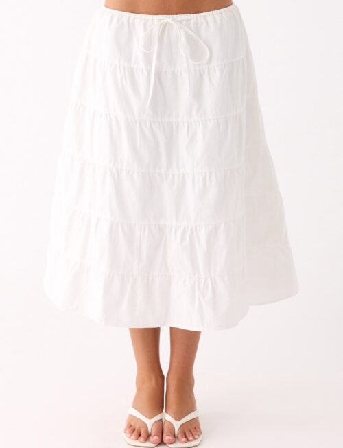 Aphira Tiered Midi Skirt - White