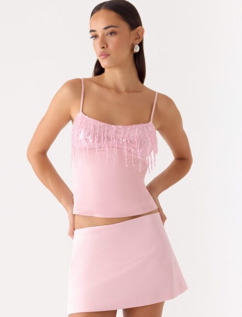 Siren Beaded Sequin Top - Pink